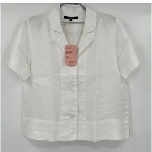 🌸Quince Women's White 100% European Linen Short Sleeve Shirt sz L  Button Up